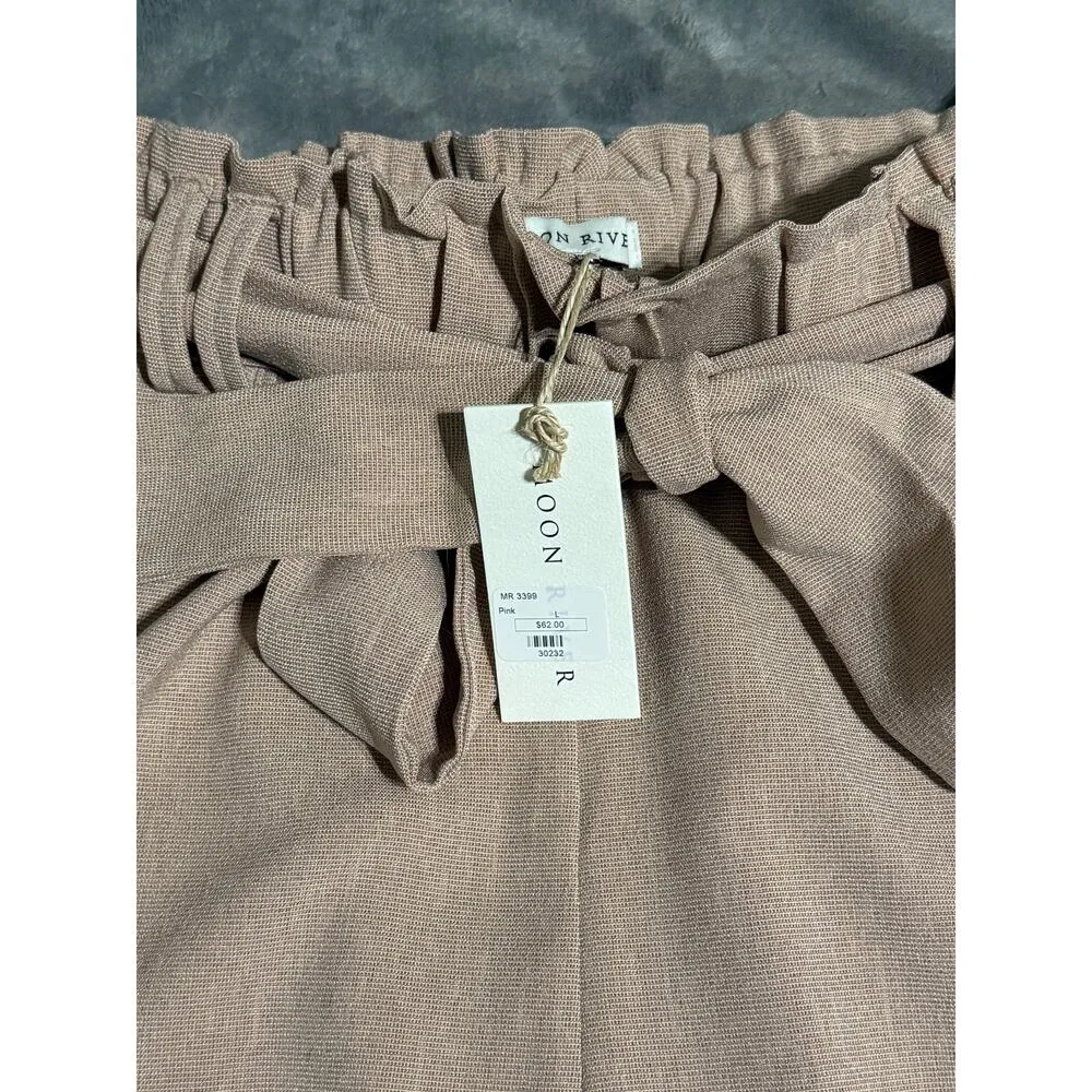 NWT Moon River Size Large Shorts 3” Inseam Beige Neutral Paper‎ Bag Boho Belted - Image 7