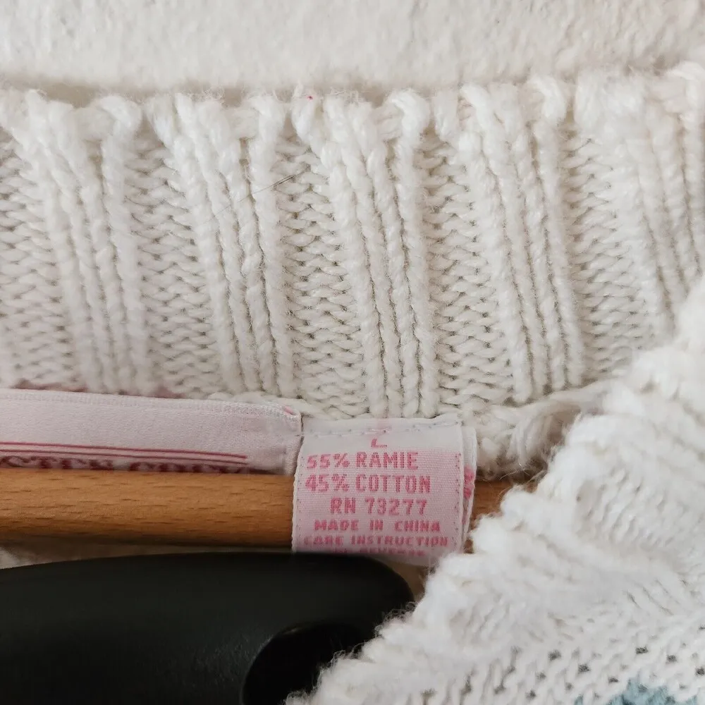 Vintage 80s Kirsten Grey Knit Sweater Pullover Pastel Floral Grapes Cottagecore White Size L - Image 4