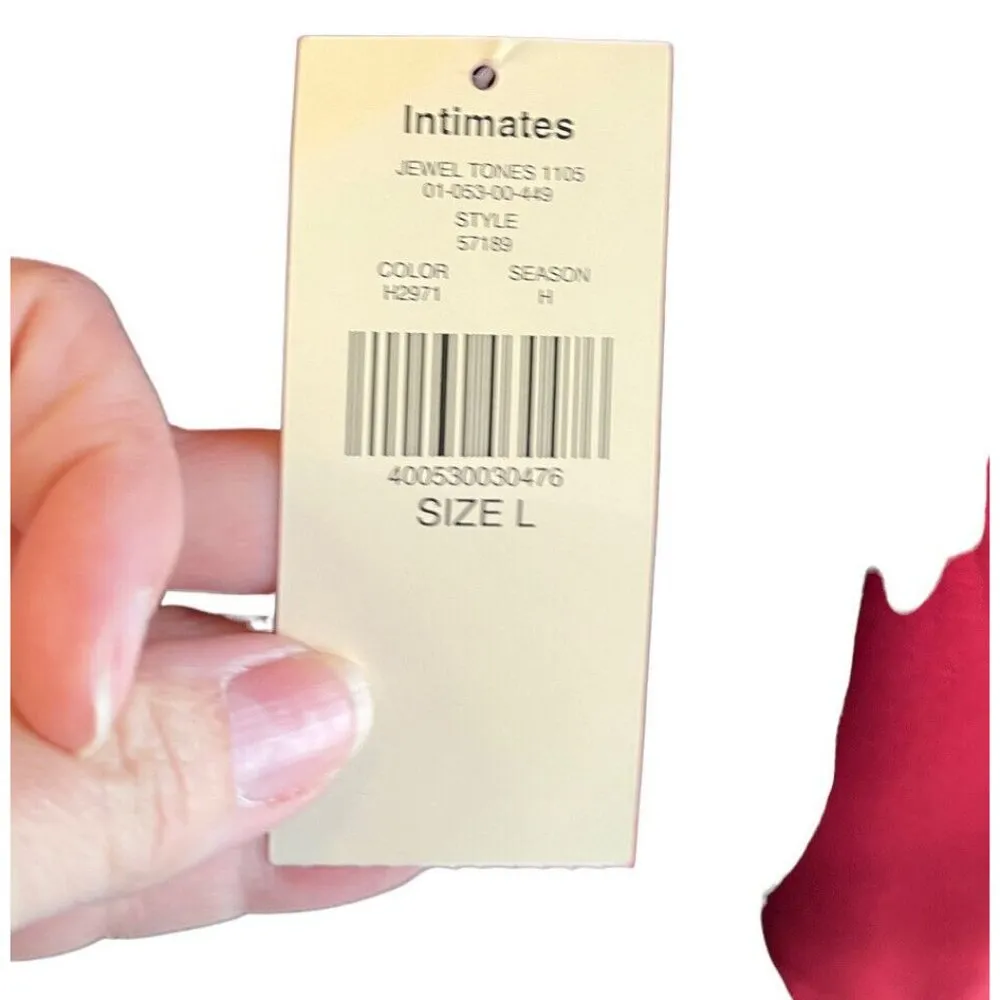 NWT Vintage VALERIE STEVENS Size Large Red Satin Negligee Night Gown Jewel Tones - Image 5