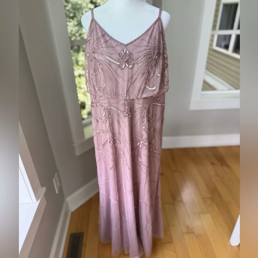 Adrianna Papell Dusted Petal Beaded Blouson Spaghetti Strap Gown Dress 10 Petite - Image 5