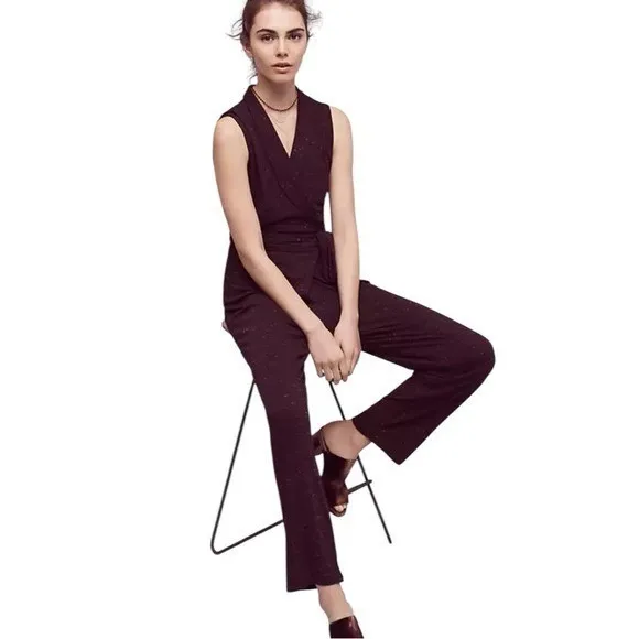 NEW Dolan Anthropologie Anchorage Chic Jumpsuit Deep Purple Marble Size L - Image 4