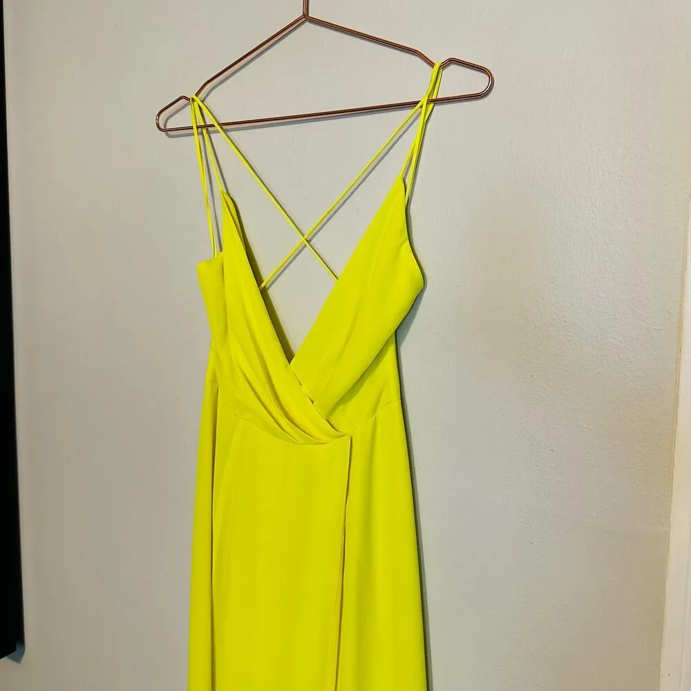 Jay Godfrey Neon Yellow Georgette Zipper Fully Lined High Slit Gown Dress Size 2 - Image 13