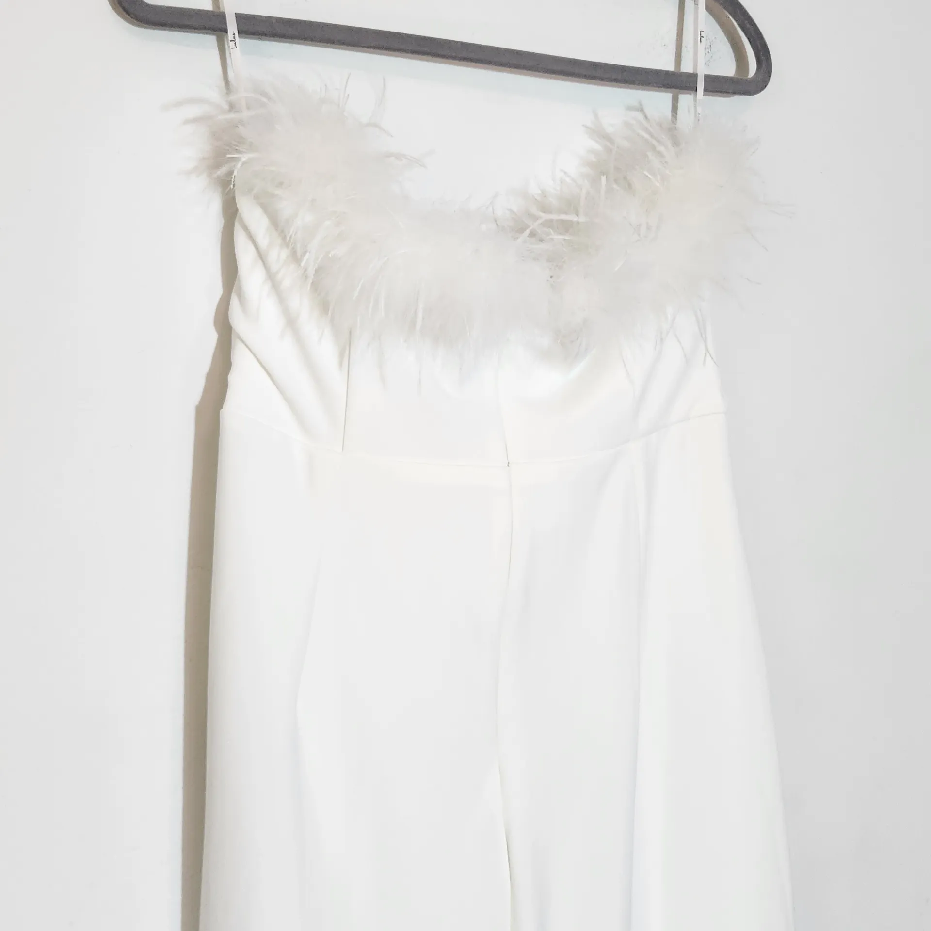 Lulus White Strapless Maxi Cocktail Dress with Feather Trim XL White Formal Gown - Image 6