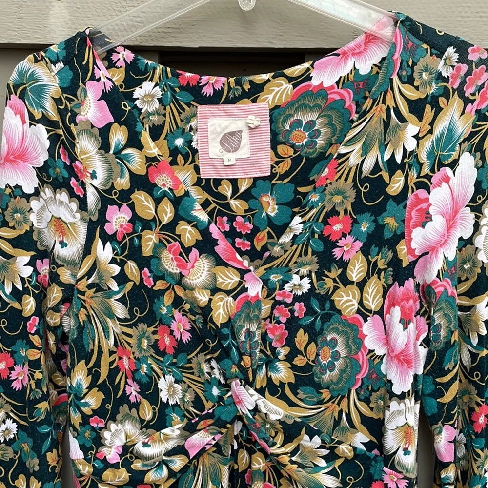 Anthropologie Stretch Jersey Floral V-neck Long Sleeve Midi Dress size M - Image 9