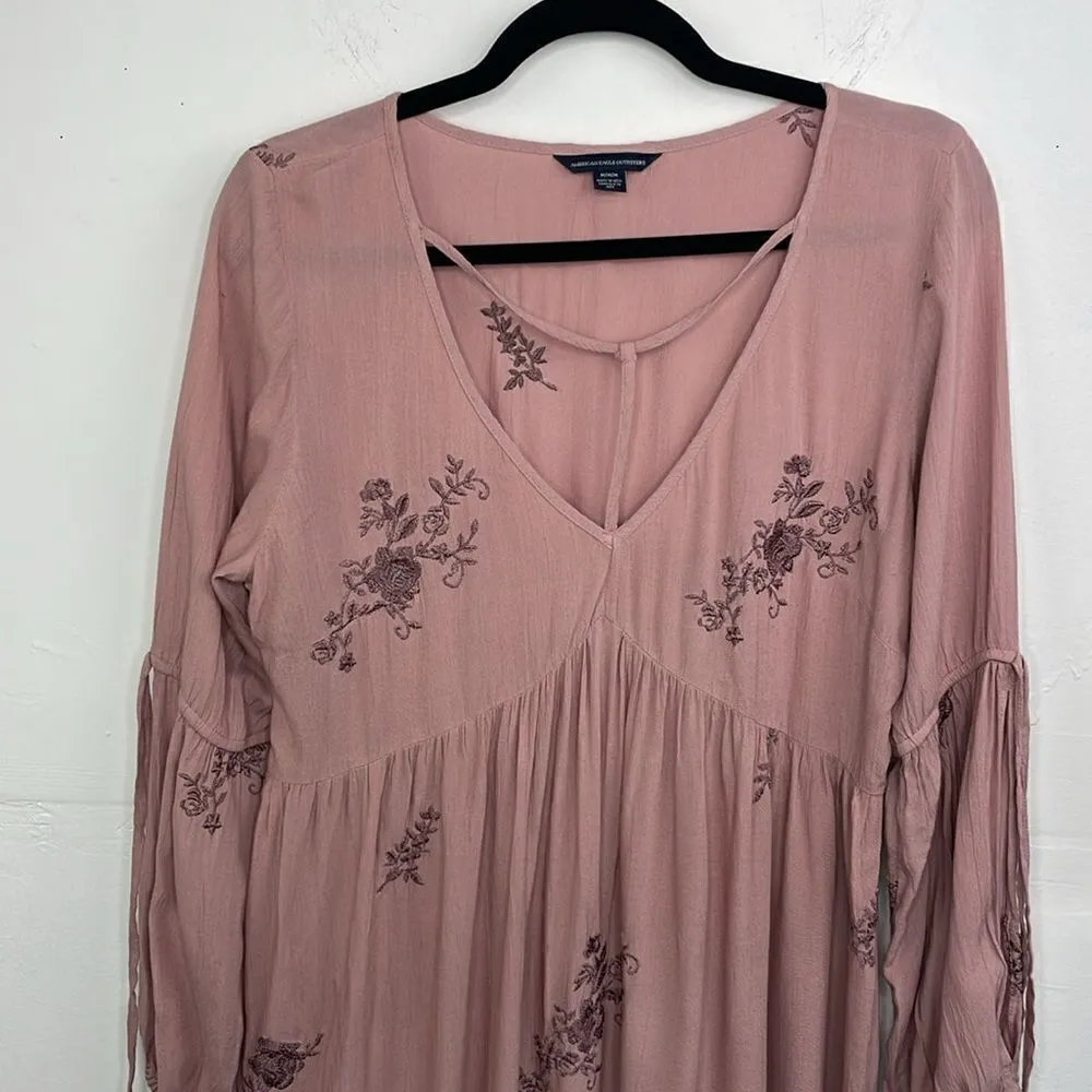 American Eagle Pullover Embroidered Mauve Boho Dress size Medium - Image 4