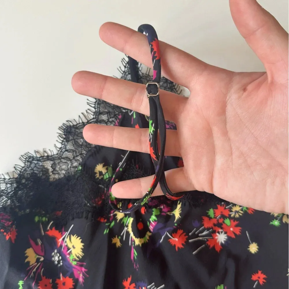 Veronica Beard Gil Floral Print Silk Cami w/Lace in Black Multi Size 12 - Image 6