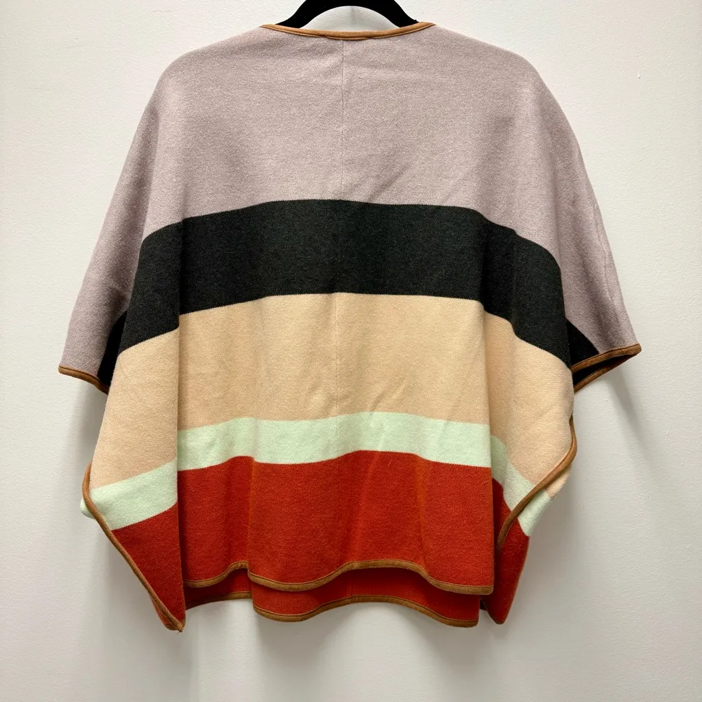 THML Multicolor Knit Boxy Oversized Poncho Sweater, Purple & Tan | Size Large - Image 2