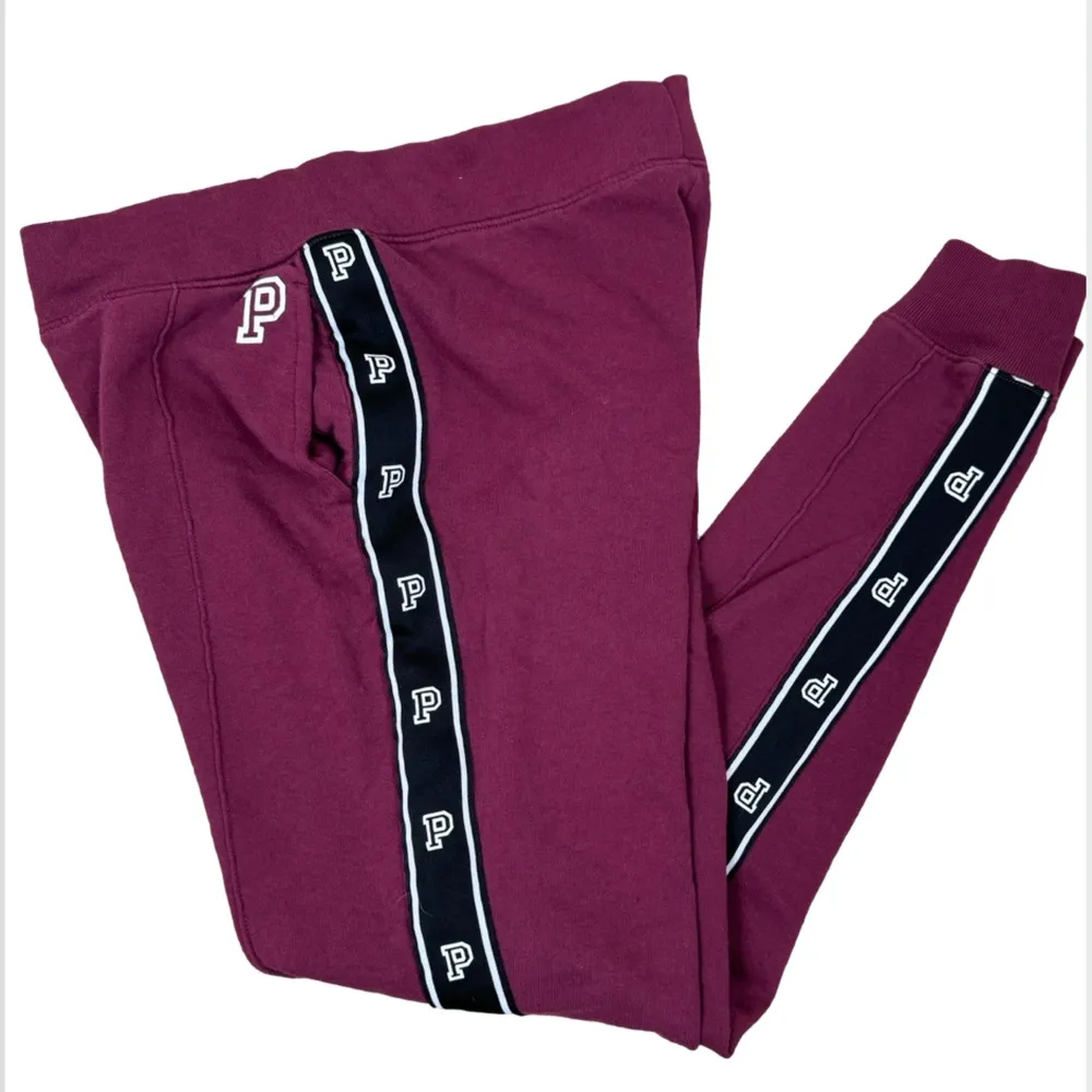 PiNK Victoria’s Secret Burgundy “P” Stripe Leg Logo Jogger Sweatpants XS - Image 3