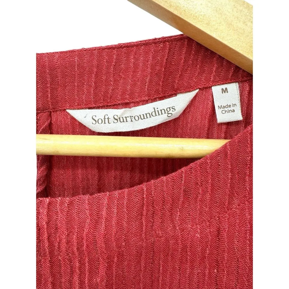 Soft Surroundings Size Medium Oceo Two Piece Set Pants Tunic Red Crinkle Gauze - Image 5