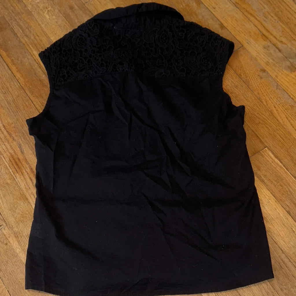 Kim Rogers Black Button Down Lace Top 100% cotton size petite L‎ - Image 4