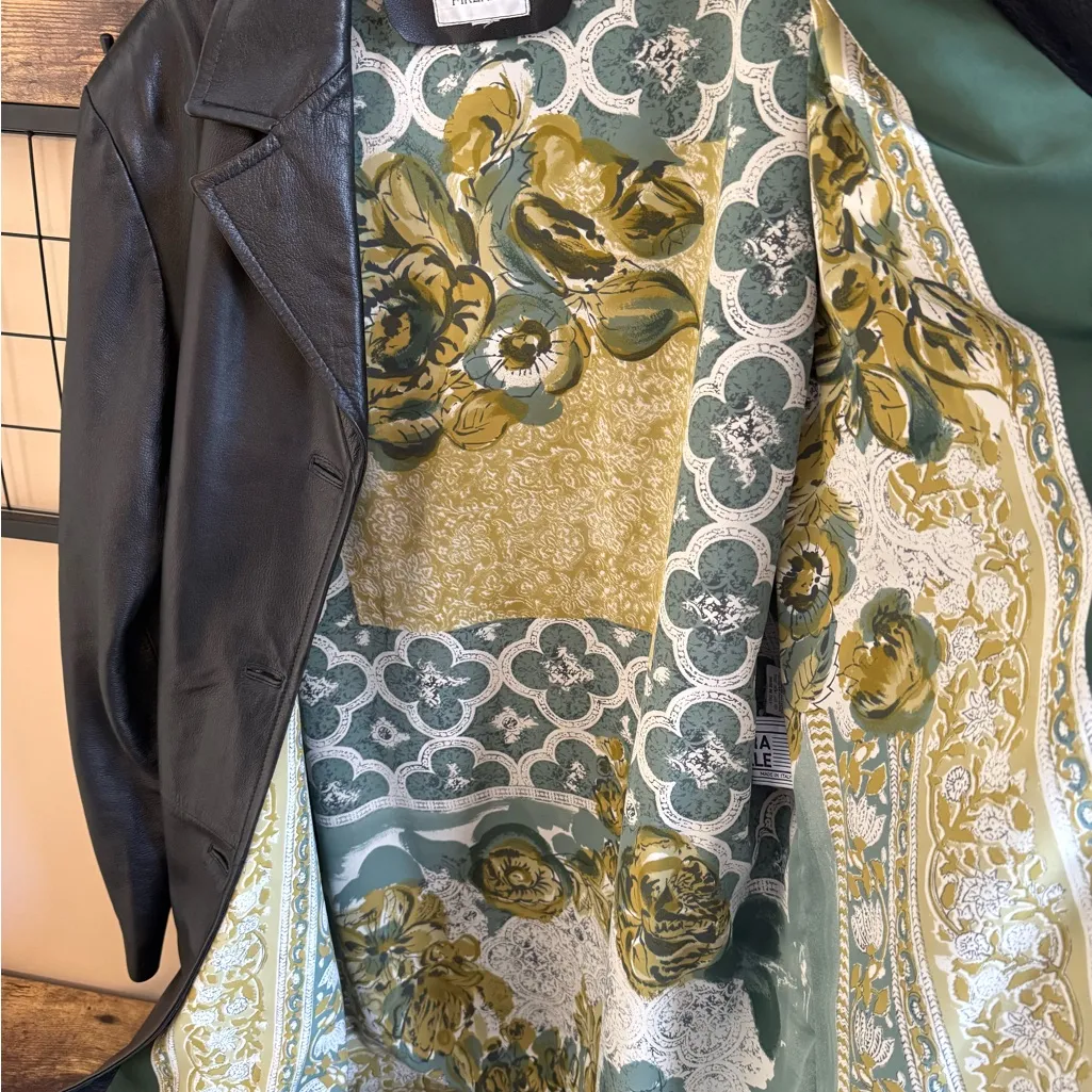 Firenze Leather Jacket Womens Long MADE IN ITALY Coat Black Floral Lined L / XL Size L - Image 5