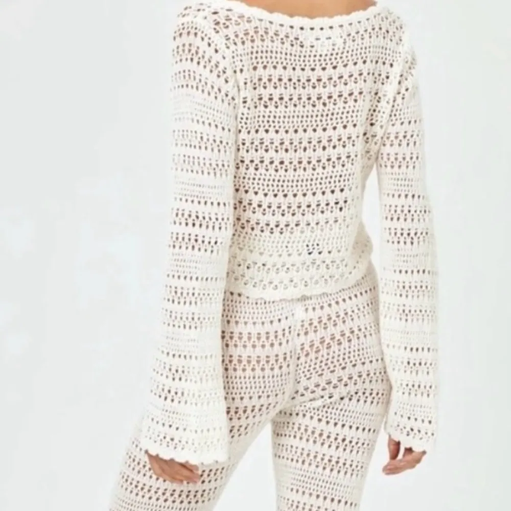 L*Space Golden Hour Cover Up Crochet Top Cream Boho Beach Pool Bell Sleeve XL - Image 5