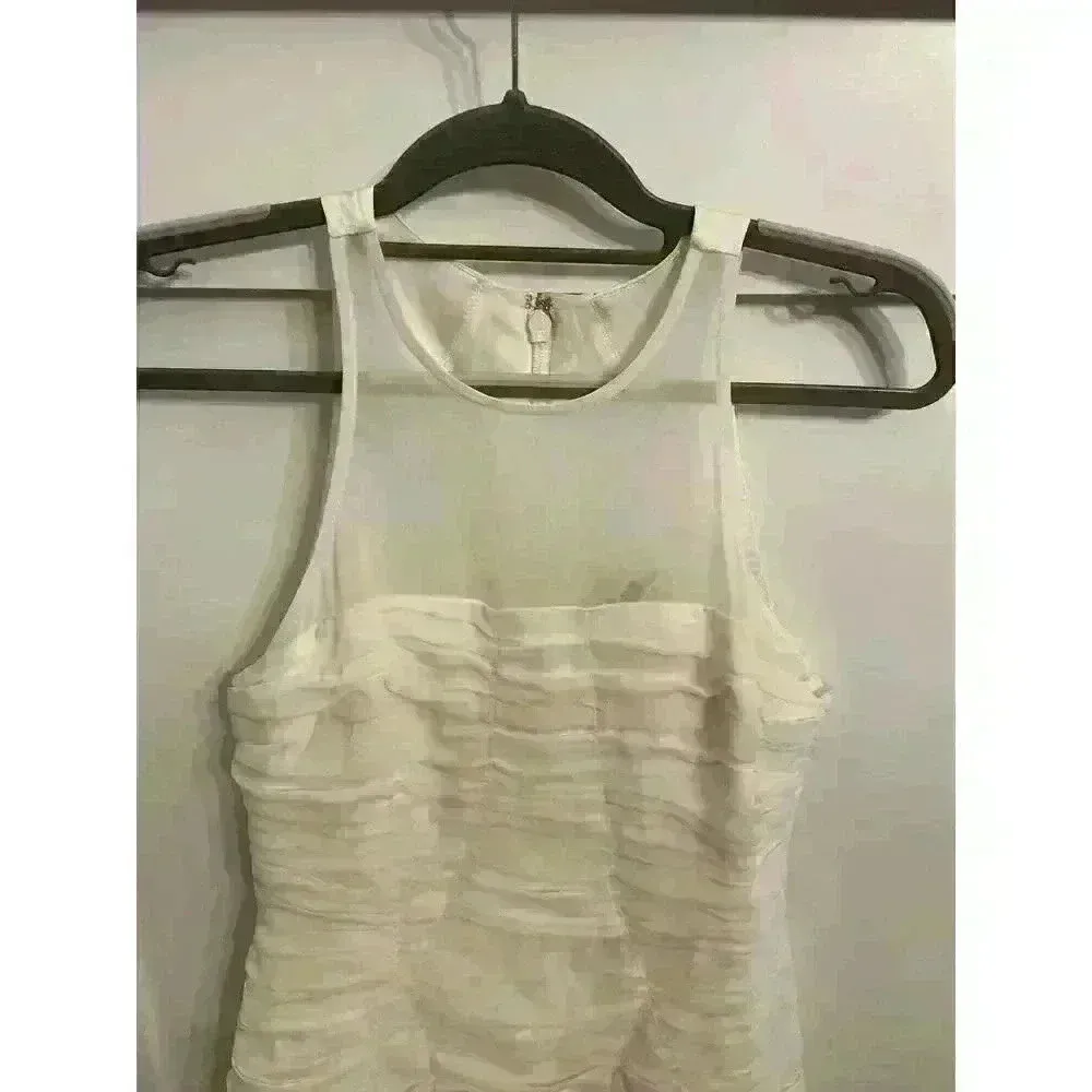 NWT Halston Heritage Women's Cocktail High Neck Fitted Ruched Dress, 6 - Image 4