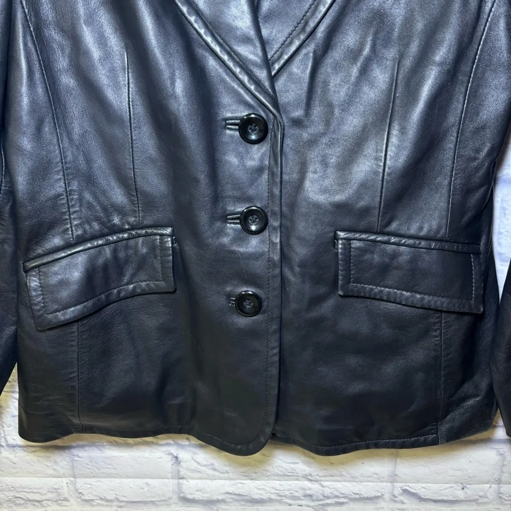 Vintage 90s Y2K Worthington 100% Lambskin Chic Soft Black Leather Jacket MP - Image 3