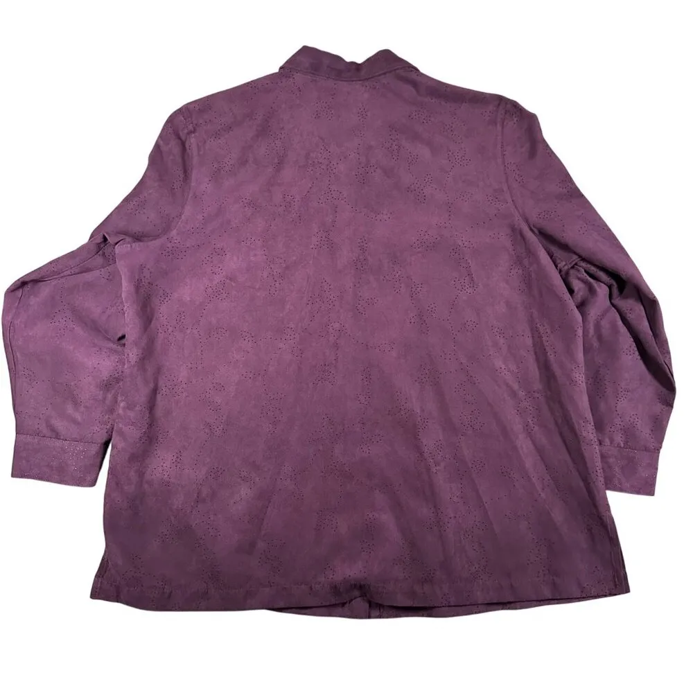 Croft  Barrow Woman 1X Purple Long Sleeve Button Up Suede-Like Blouse Shirt - Image 10