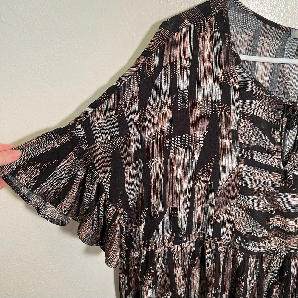 Good Luck Gem Fit & Flare Dress Black Brown Geometric - Image 4