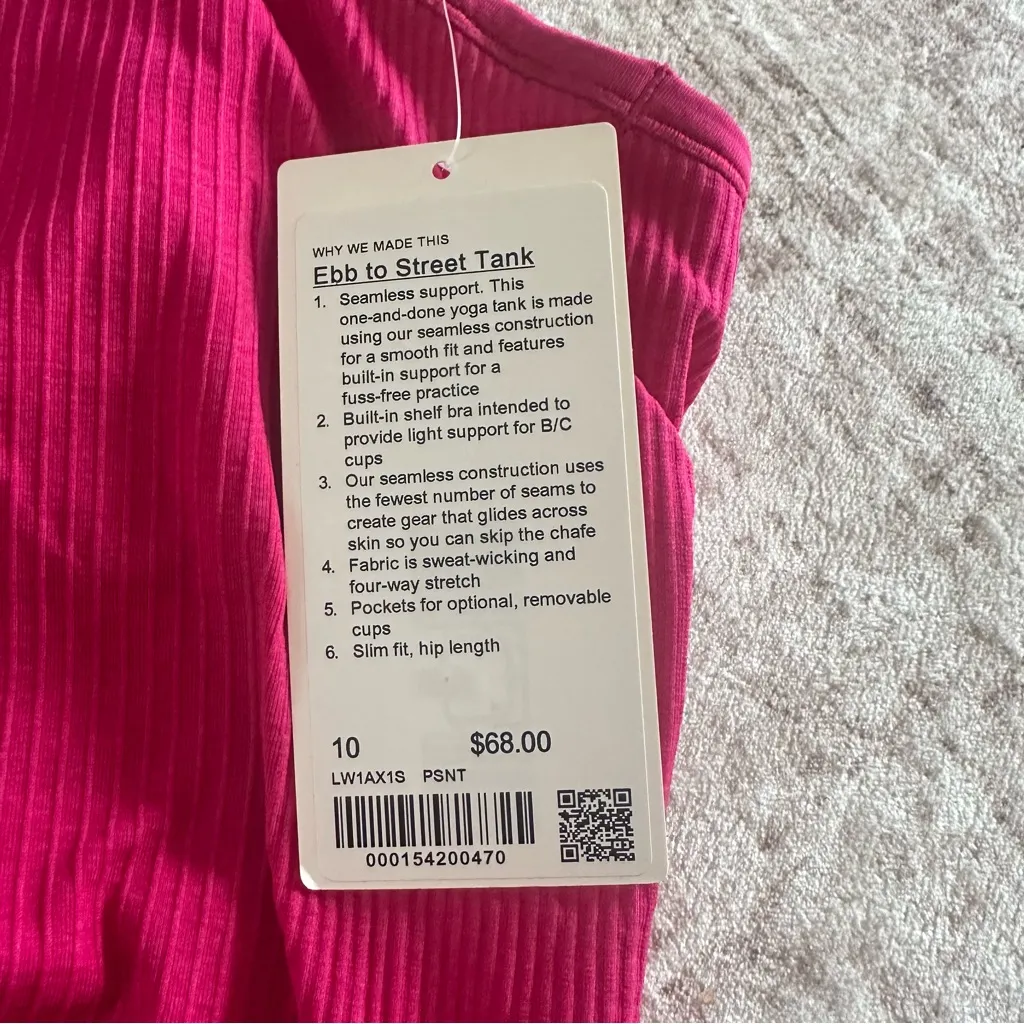 NWT Lululemon Ebb to Street Tank Top Light Support B/C Cup Pink Sz 10 Yoga Gym - Image 3