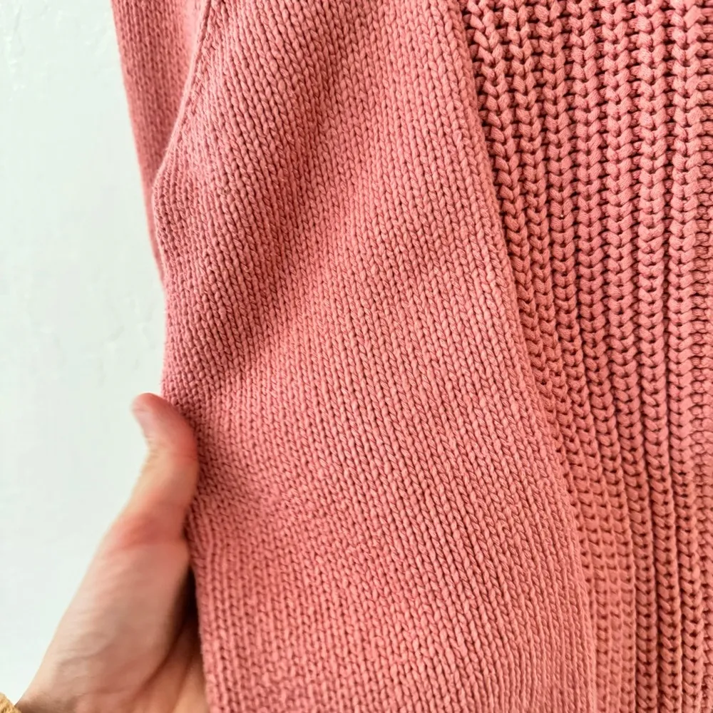 Tommy Bahama Vintage  Pink Chunky Knit Zip Up Collar Sweater 100% Cotton M - Image 5