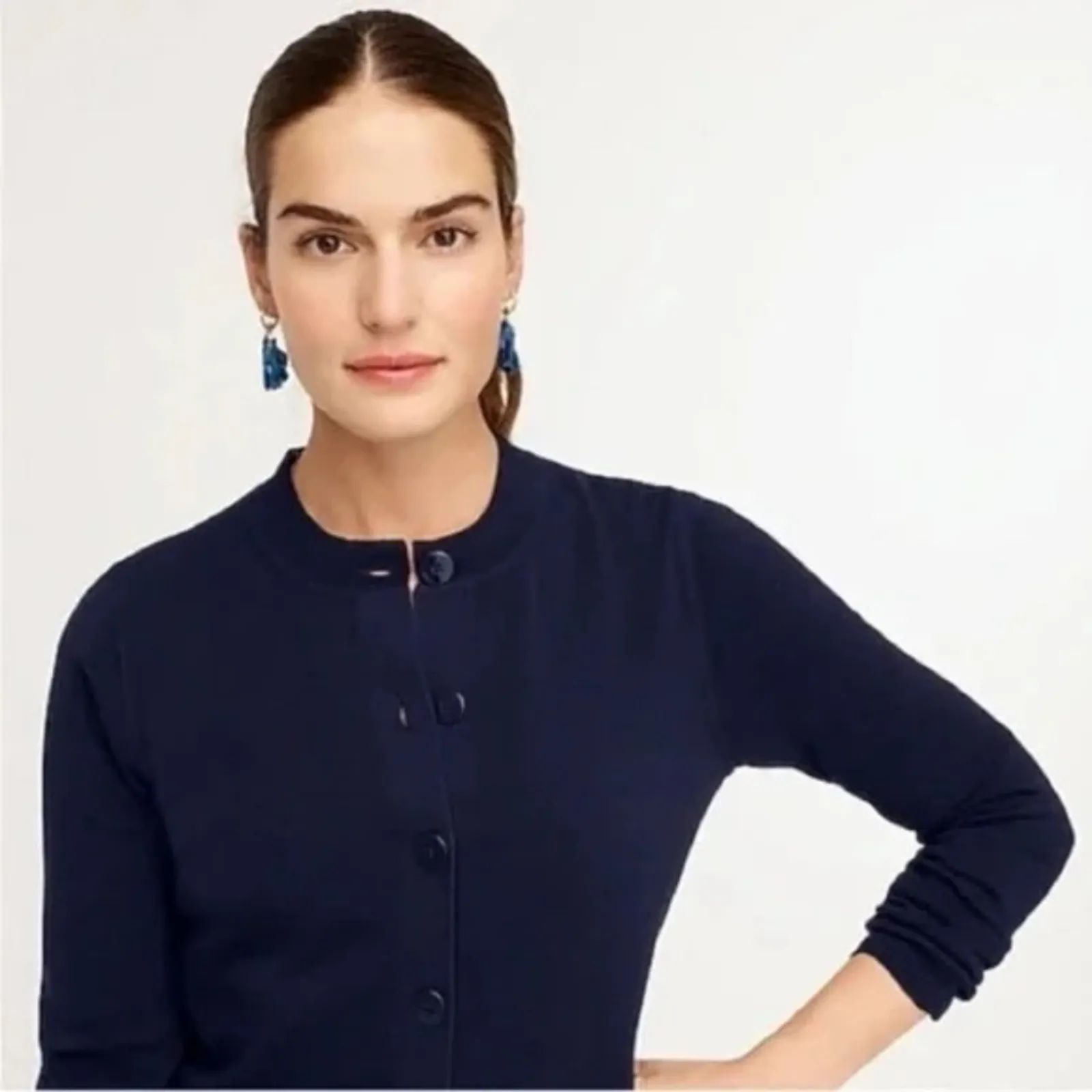 J. Crew Cardigan Sweater Cotton Crepe Navy Medium - Image 8