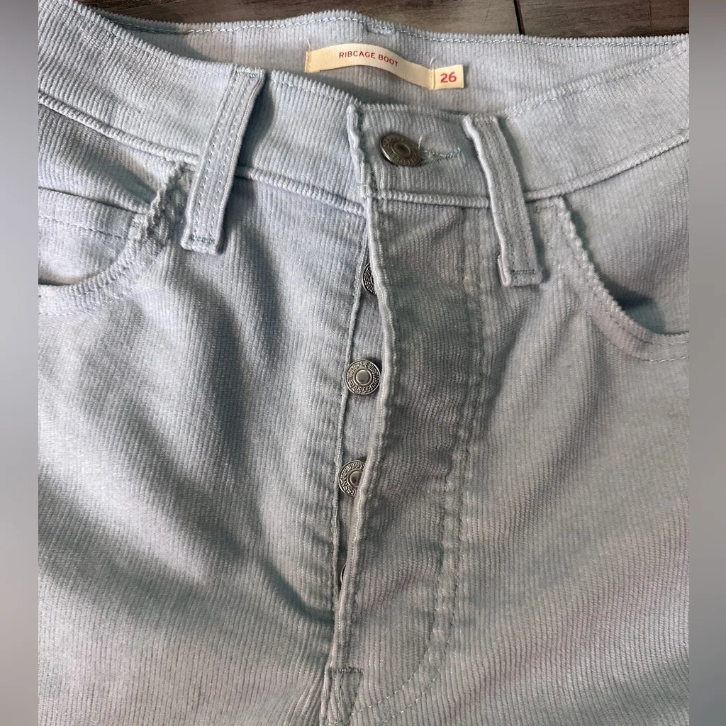 Levis Ribcage Bootcut Corduroy Pants Women 26 x 33‎ Blue Slim High Rise - Image 6