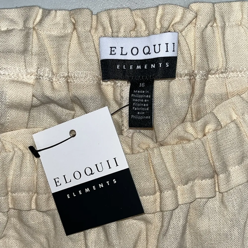 Eloquii Elements NWT 16 Cream Paperbag Waist Linen Blend Pull On Wide Leg Pants - Image 3