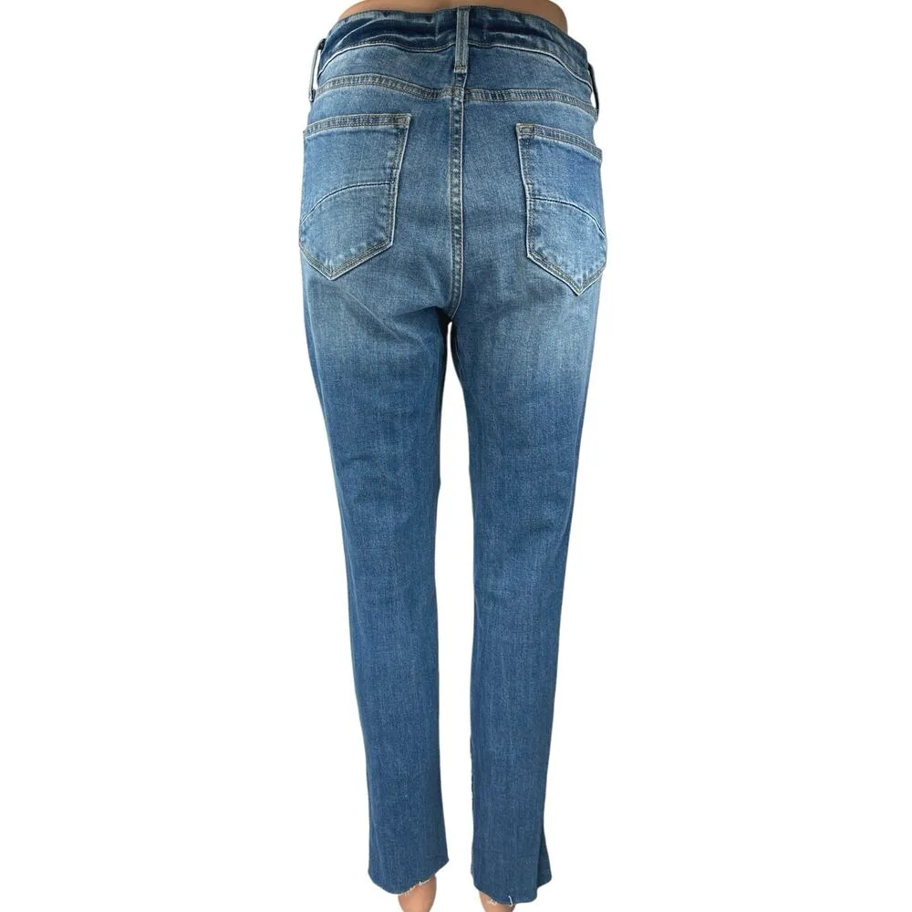 Driftwood Jackie High Rise Blue Embroidered Tribal Boho Skinny Denim Jeans 28 - Image 3