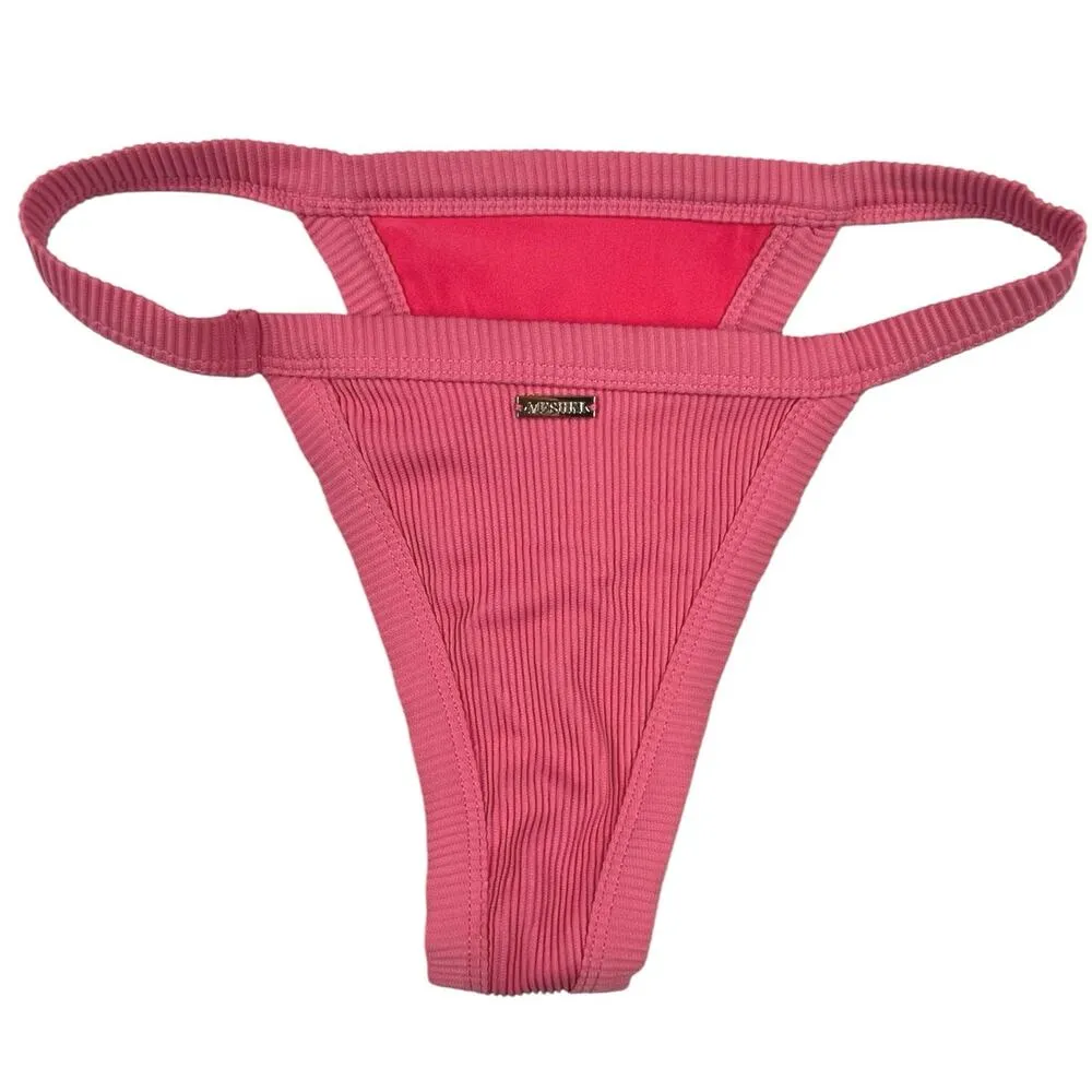 Meshki Pink Ribbed Knit 2 Piece Beach Swimsuit Swimwear Bikini Set Size L & M - Image 5