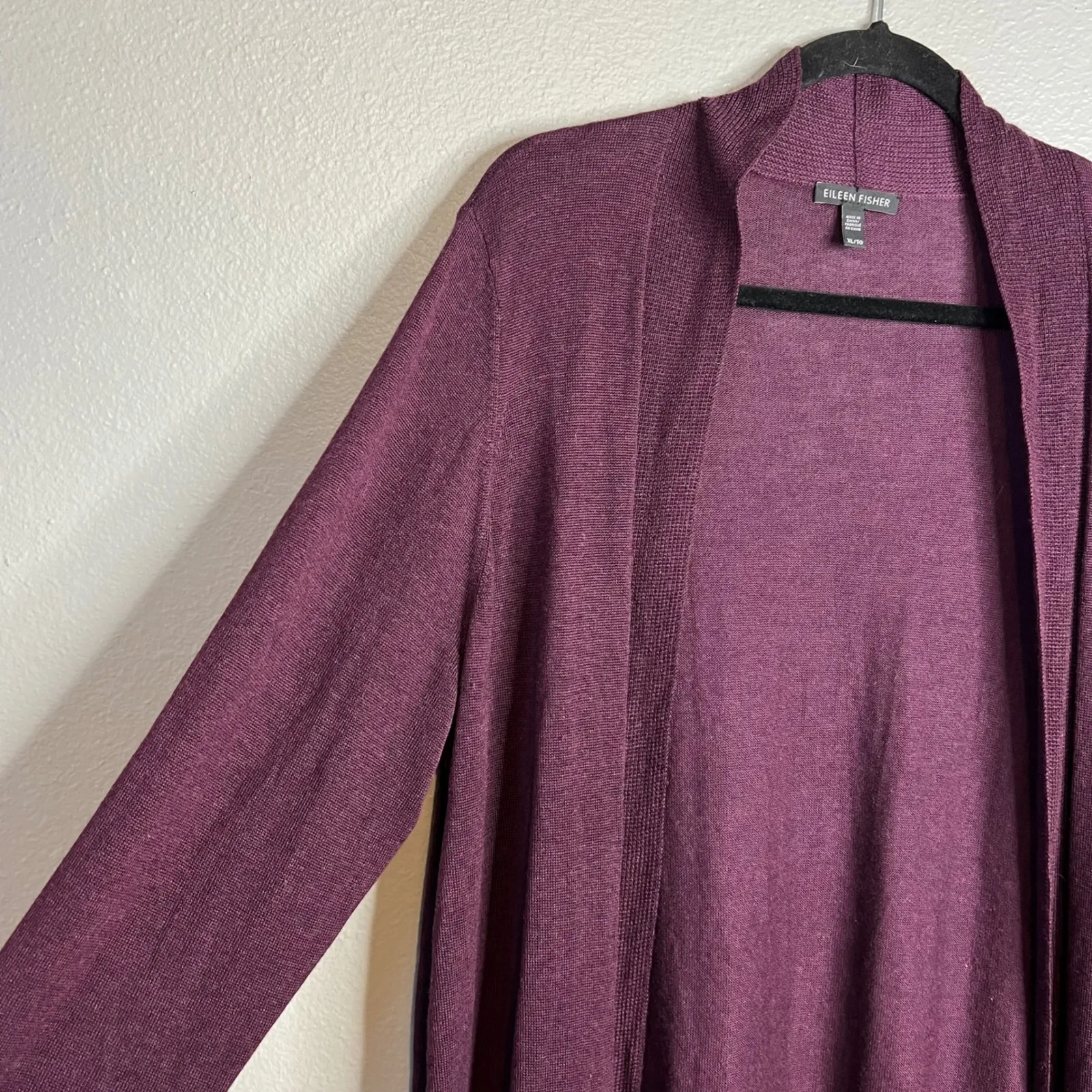 Eileen Fisher Open Front Cardigan XL Tencel Wool Blend Purple Lightweight Duster - Image 6