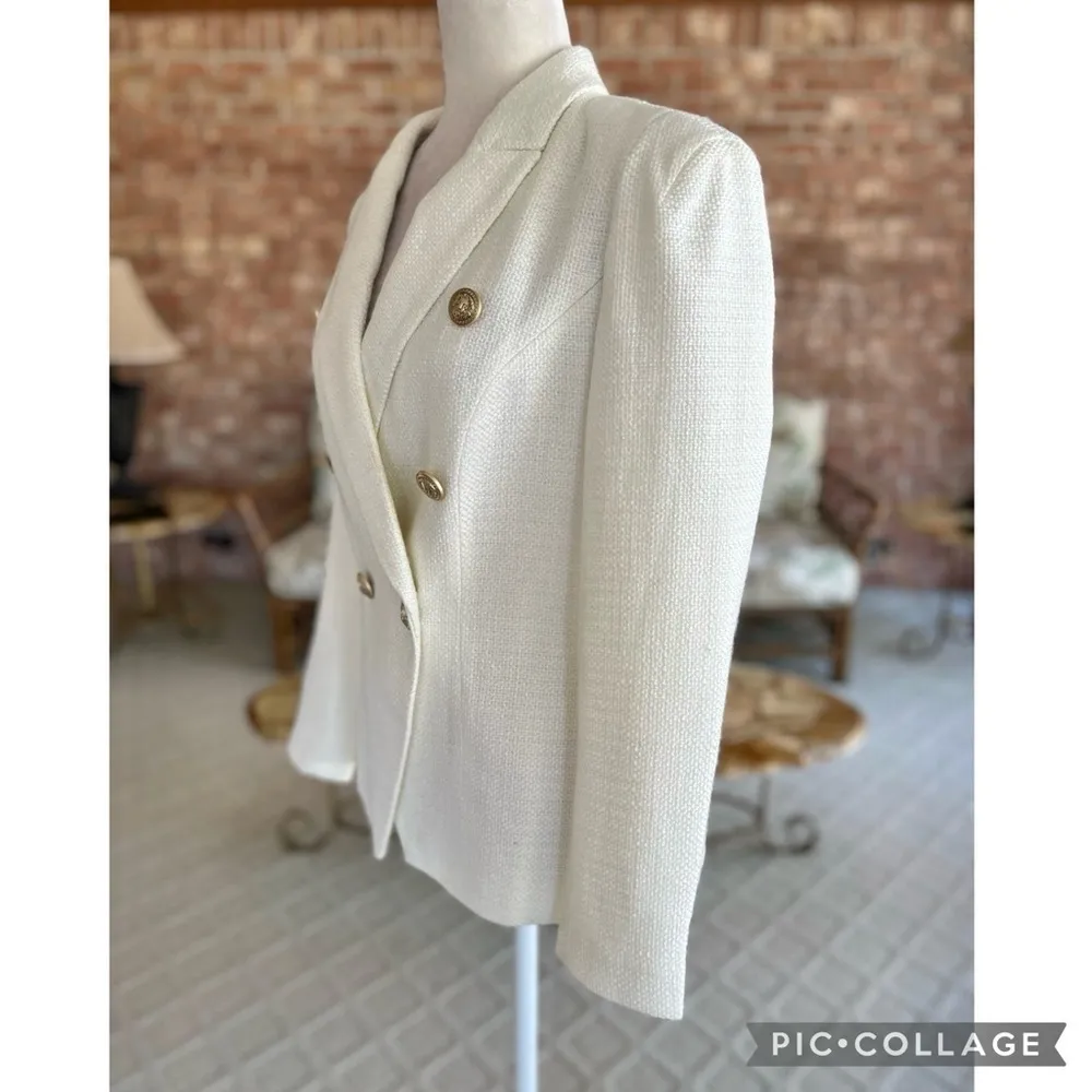 Venus Blazer Tweed Double Breasted Cutaway Off White M Office Party Luxe Classic - Image 7