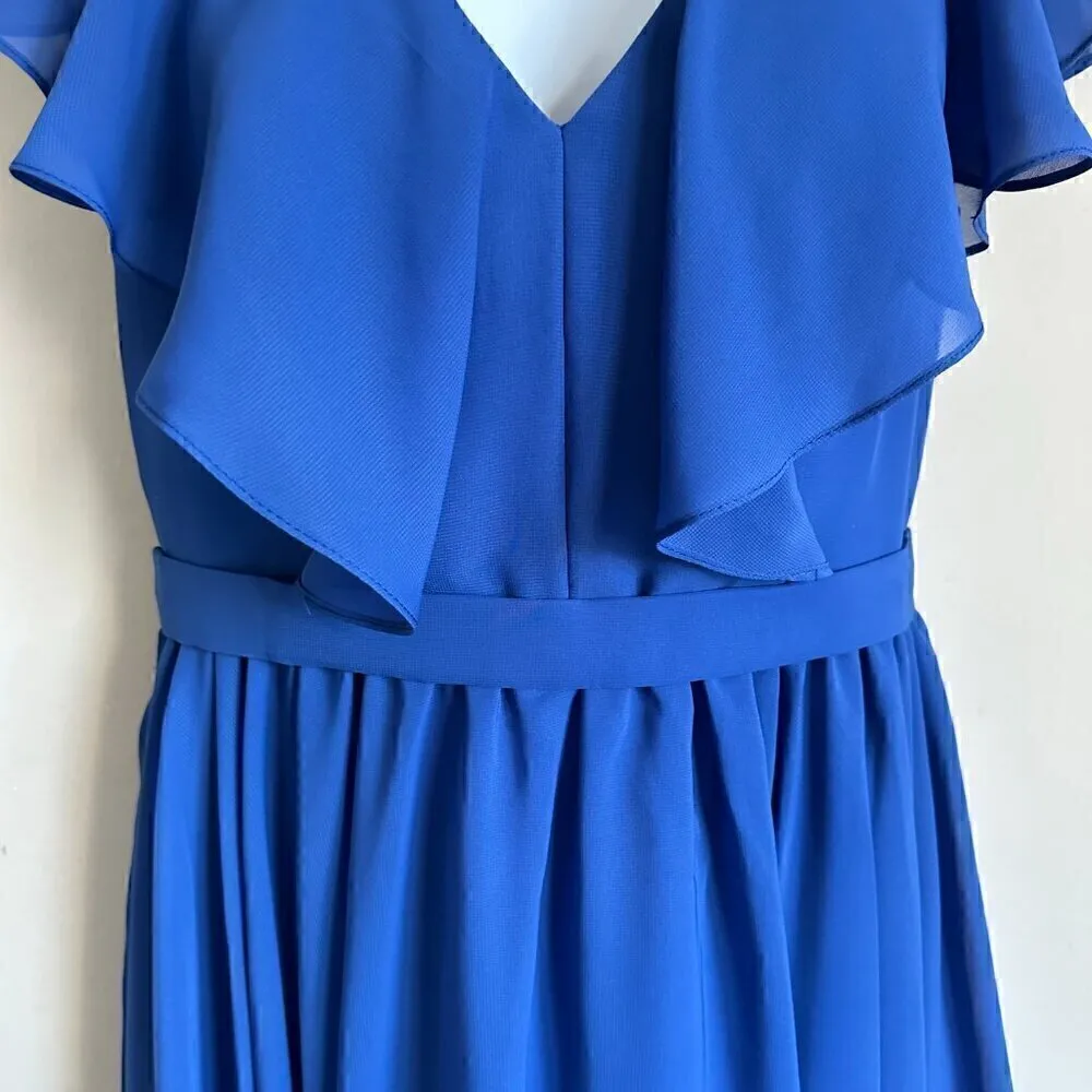 JJs House Chiffon Royal Blue Ruffle Top Knee Length Dress - Size 10 - Image 3