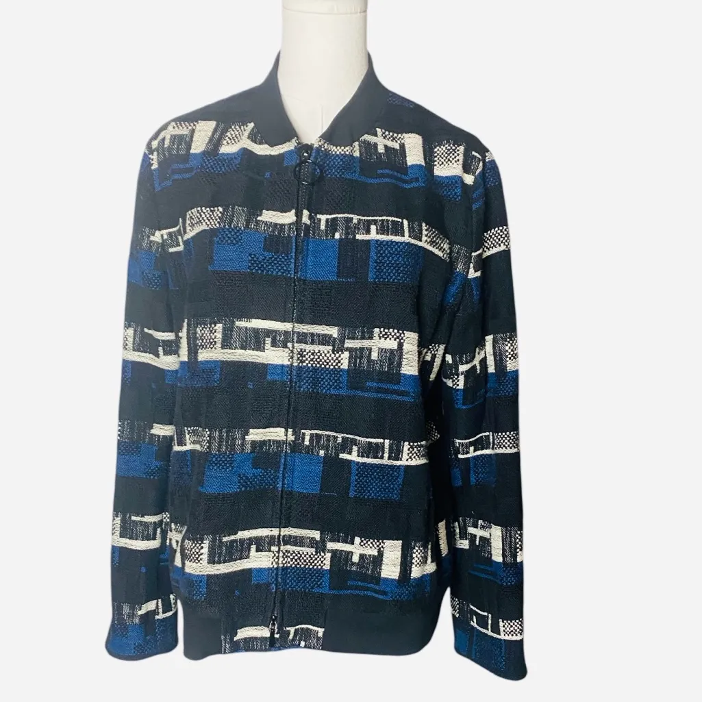 Akris Punto Switzerland Quiet Luxury Geometric Knit Bomber Jacket Sz 10 - Image 3