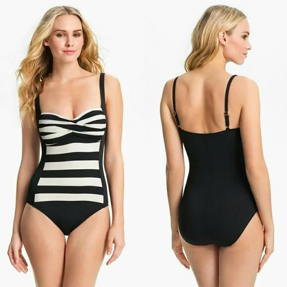New! LA BLANCA Retro Twist-front Women's One-Piece Swimsuit Bathing Suit Size 6 - Image 2