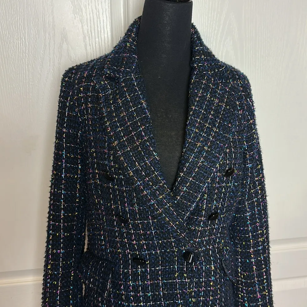 HOUSE OF HARLOW RAINBOW SPARKLE METALLIC TWEED DOUBLE BREASTED BLAZER Black - Image 2