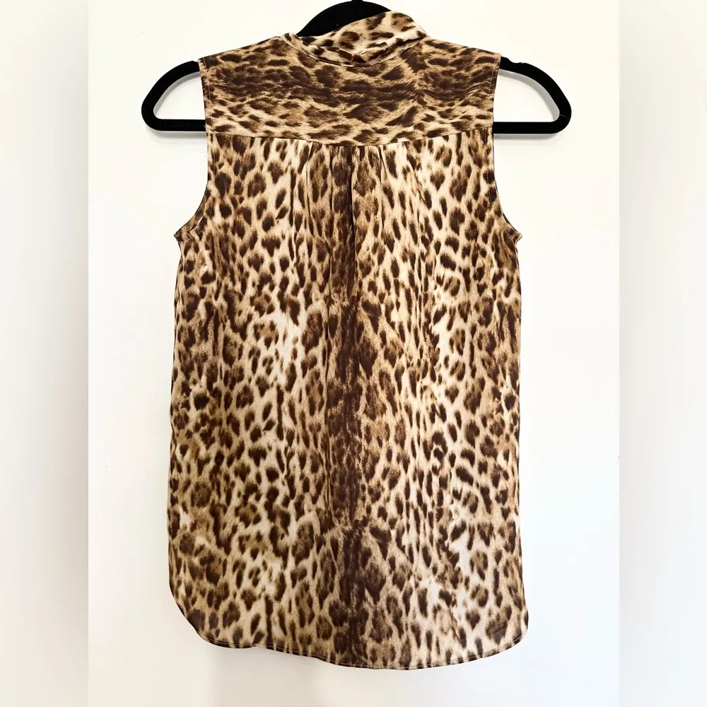 J Crew Tie Neck Top Womens XXS Animal Print Sleeveless Drapey Chiffon - Image 3