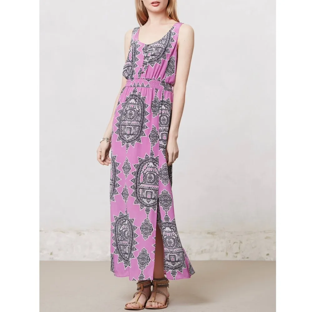 ANTHROPOLOGIE Maeve Annas Sleeveless Silk Smocked Maxi Blouson Dress Women Small - Image 16