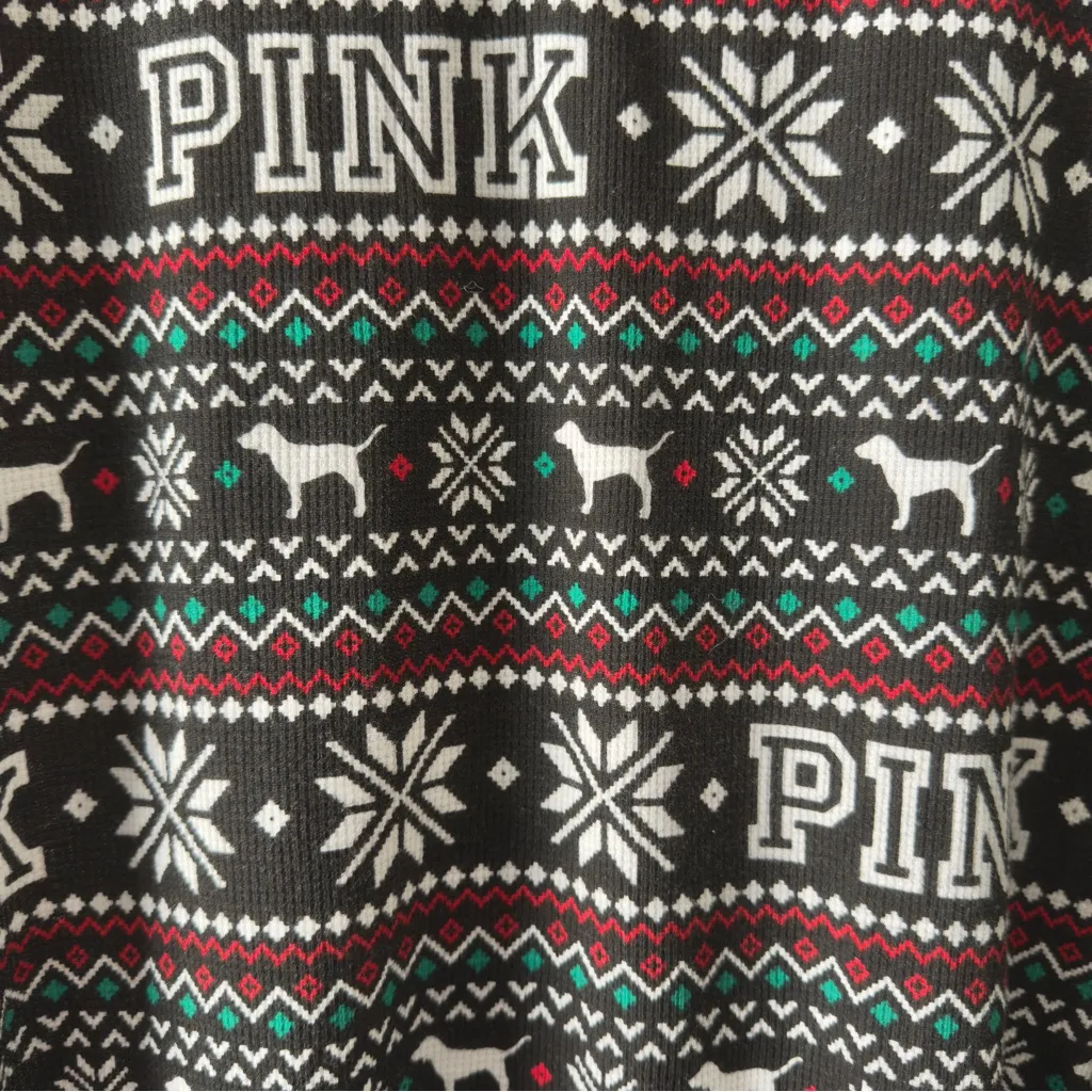 PINK Victoria's Secret Fair Isle Dog Patterned Pajama One Piece Onesie Jumpsuit - Image 10