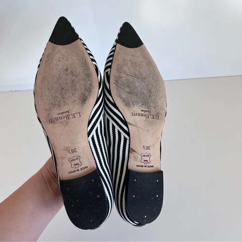 LK Bennet Savannah Leather Striped Pointed Ballet Flats Black and White - Image 9