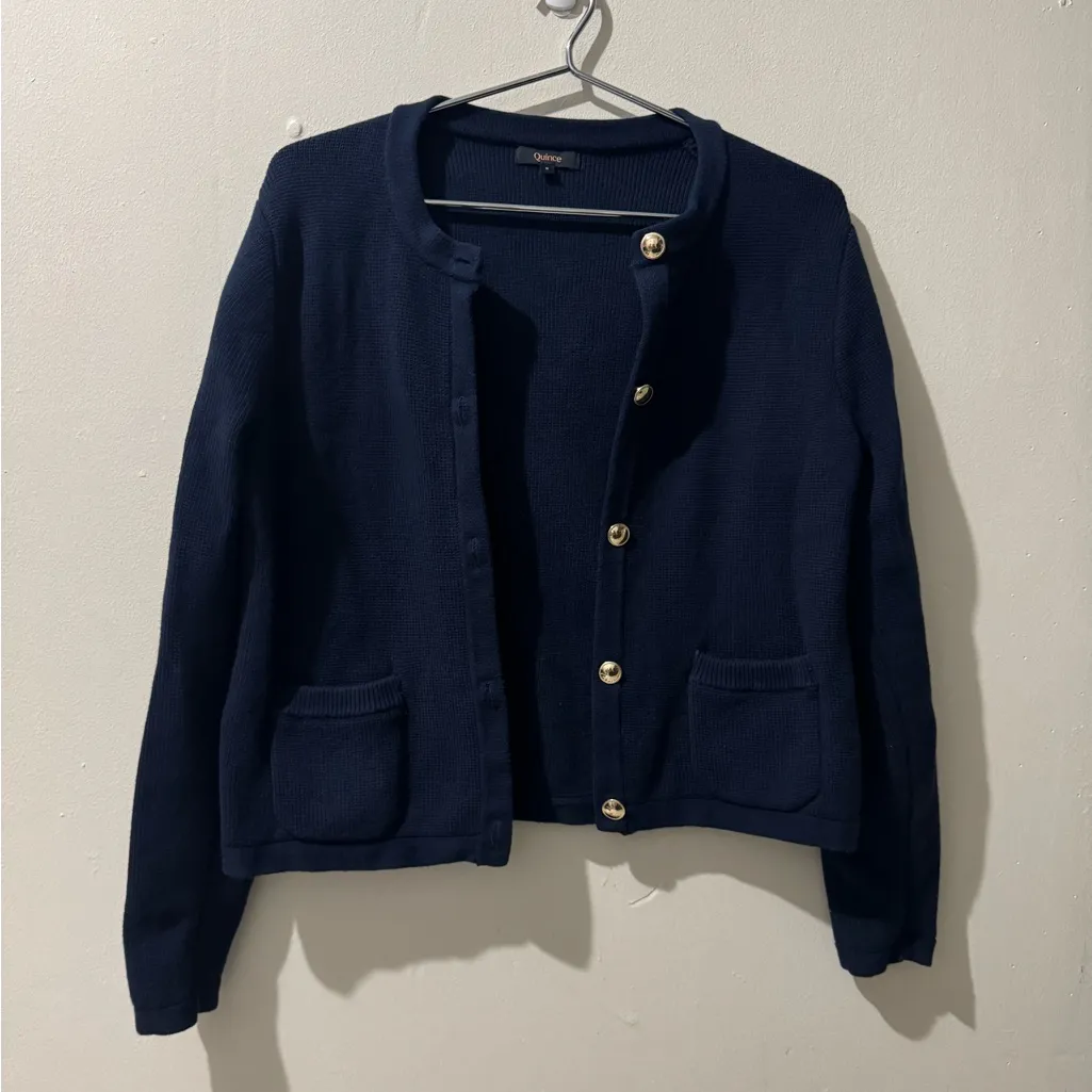 Quince Organic Cotton Sweater Jacket size Small in Navy - Image 2