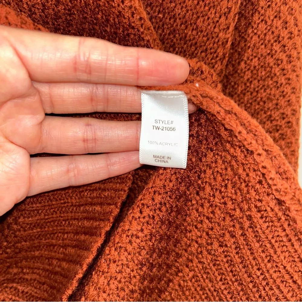 Zenana Waffle Knit Rust Sweater Large - Image 8