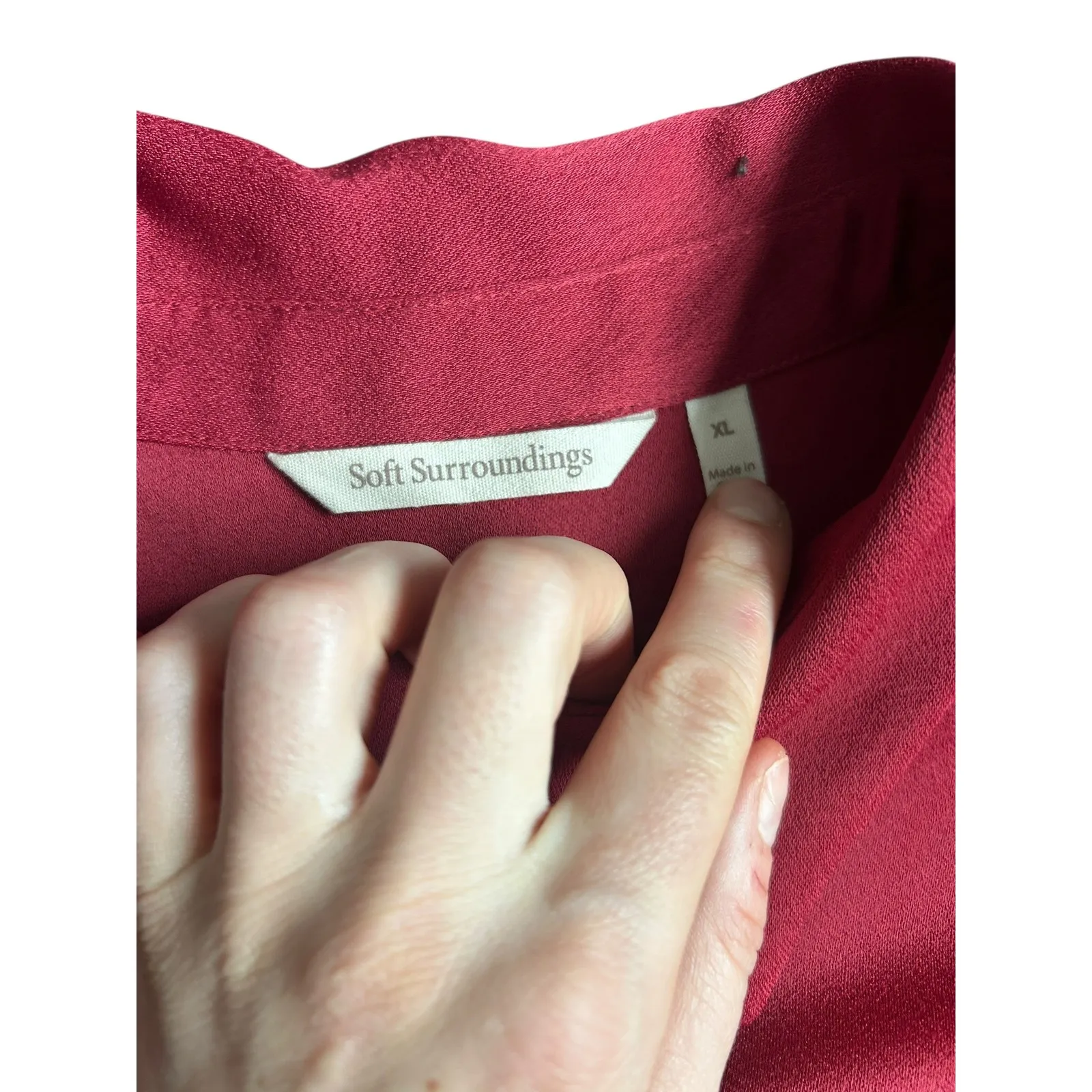 Soft Surroundings Sonnet Blouse Moroccan Red Button Front Pleated Cuff Size XL - Image 4