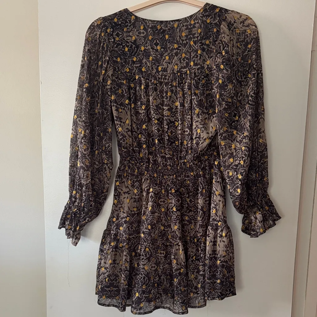 Olivaceous Patterned Gold Long Sleeve Dress - Image 6