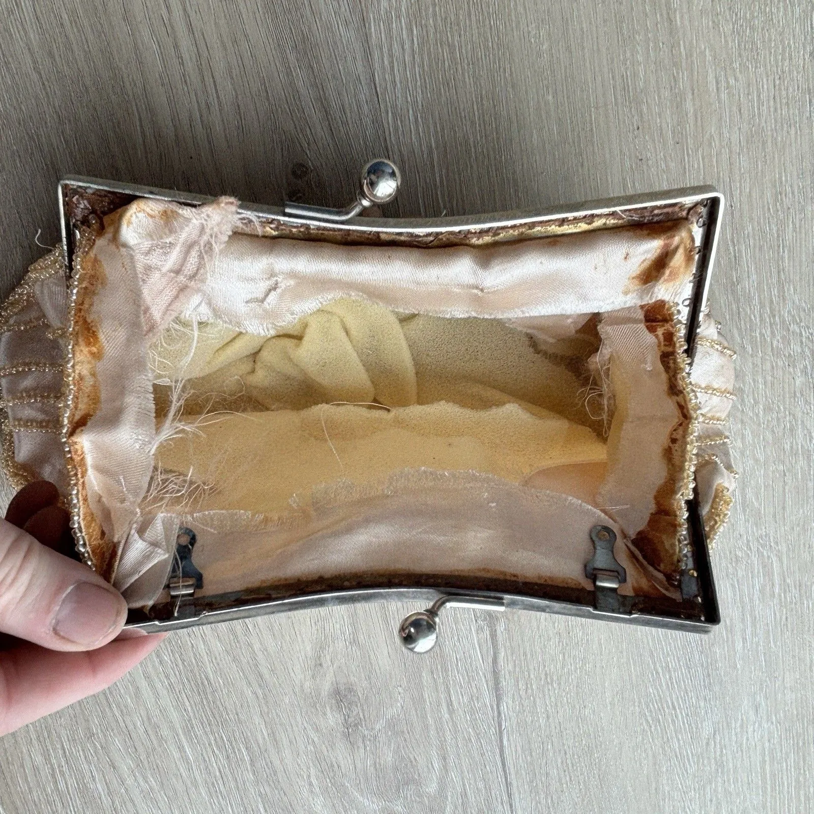 Vintage Beaded Stone Natural Coral Peach Clutch Purse Evening Bag WORN Lining Orange - Image 8