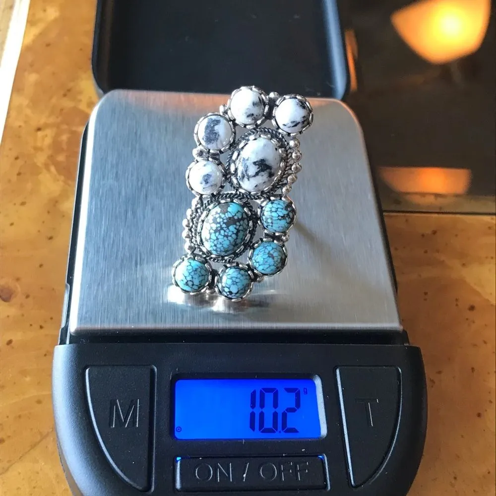 White Buffalo Turquoise Blue Turquoise Sterling Silver Statement Ring Size 7 - Image 4
