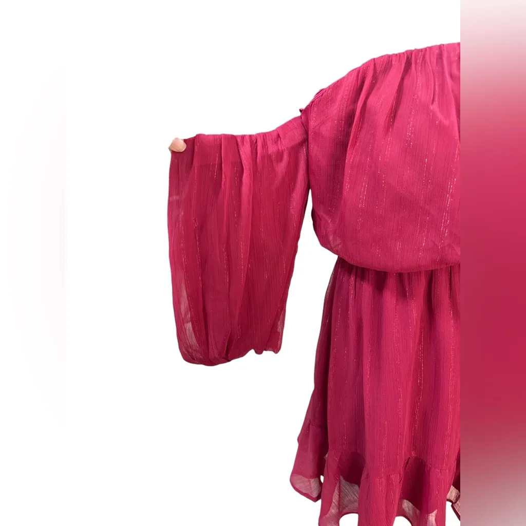 Mi Ami Burgundy Metallic Gold Shimmer Off The Shoulder Mini Dress - Image 7