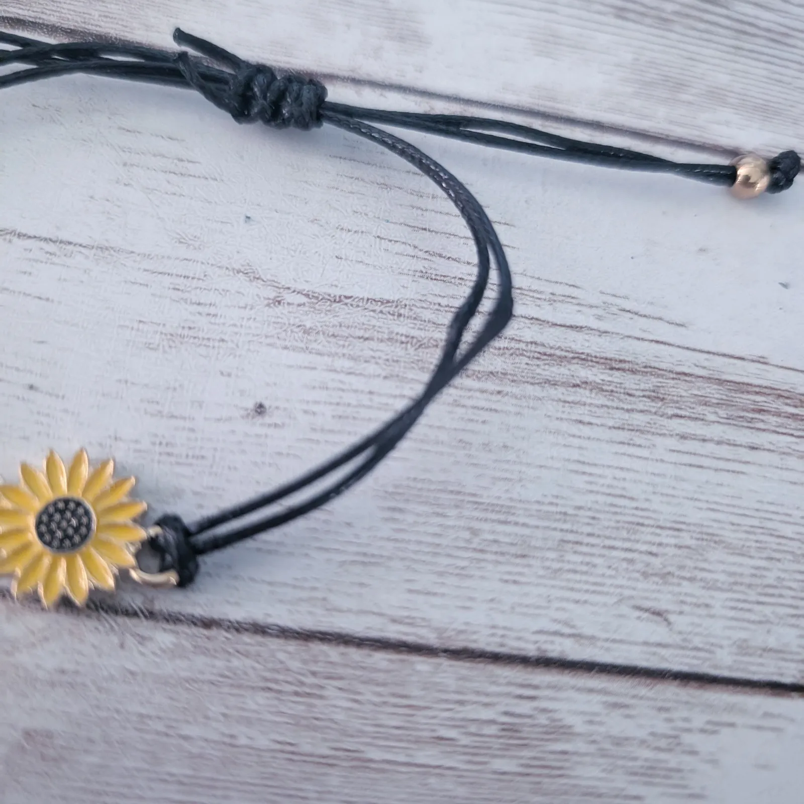 Adjustable Black Cord Bracelet with Sunflower Charm - Image 5