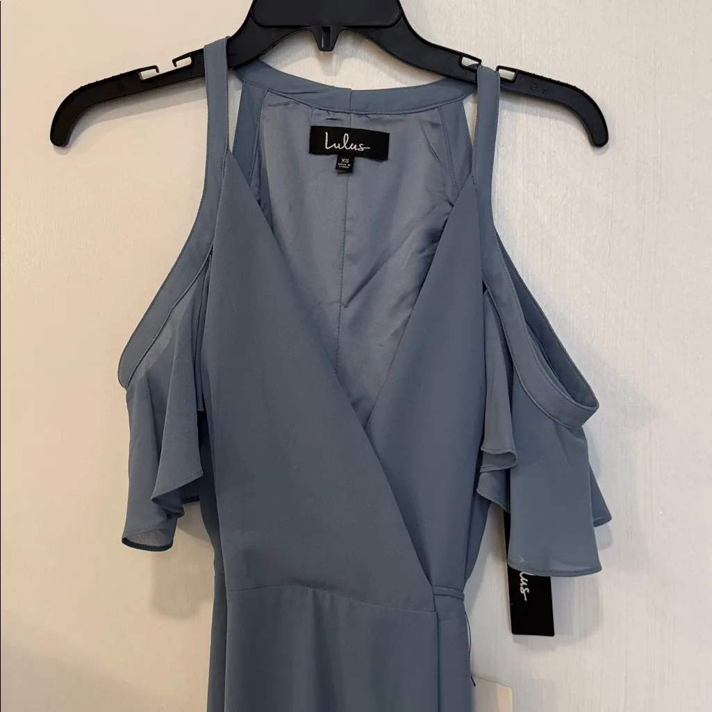 NWT Lulu's Easy Listening Slate Blue Cold-Shoulder Wrap Maxi Dress - Image 8