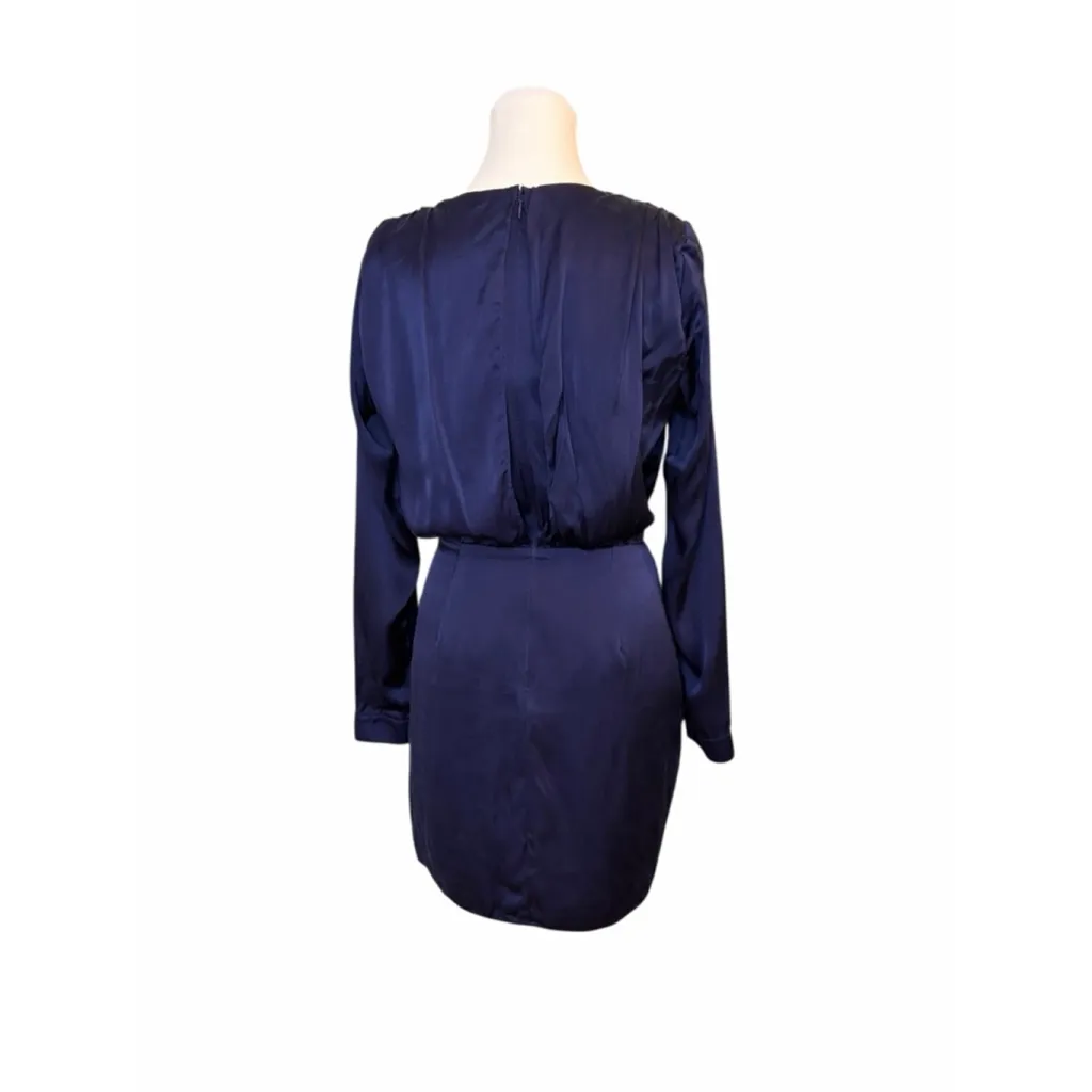 Amanda Uprichard Melinda Long Sleeve Dress Navy BLUE SILK Mini Dress SIZE XS - Image 4