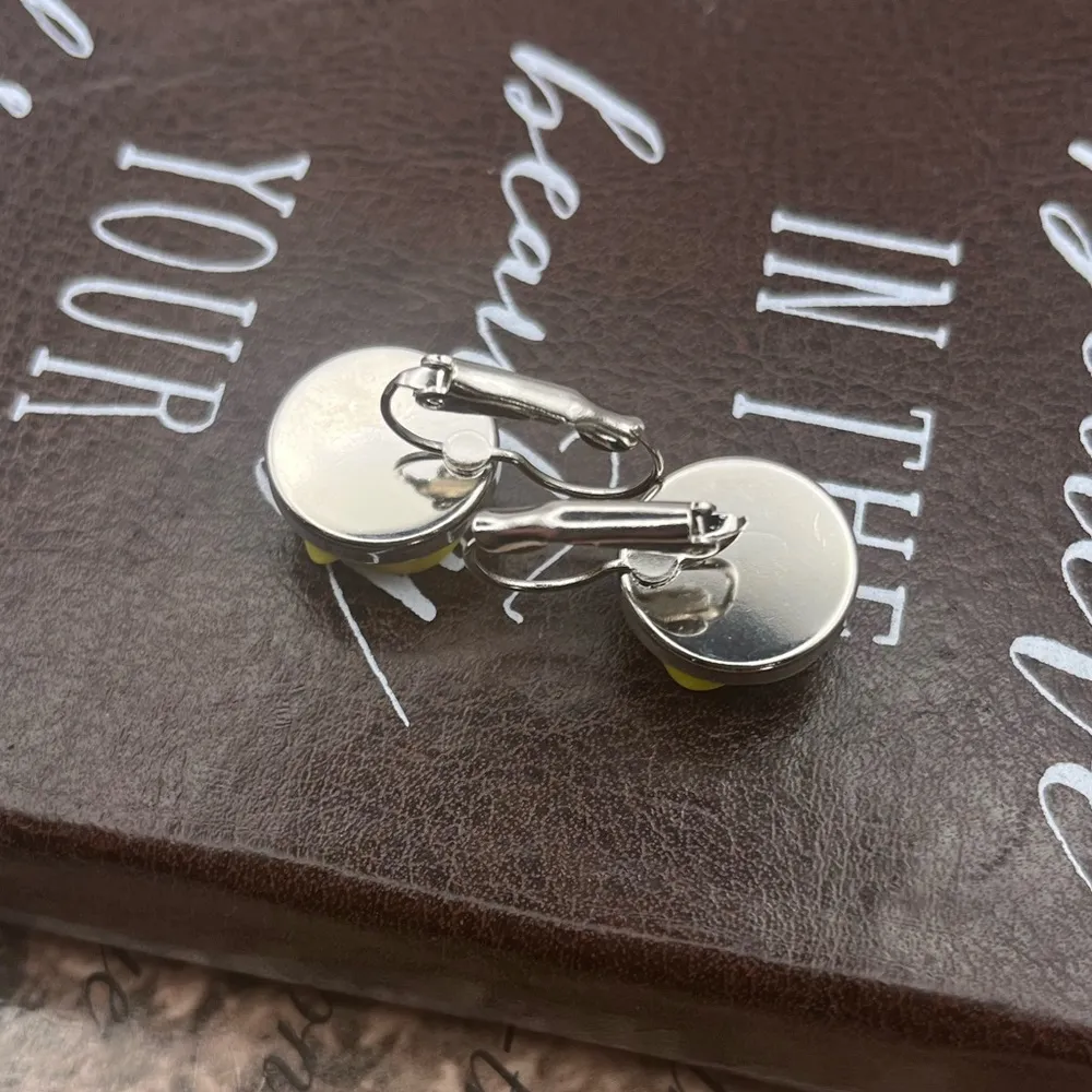 Texas Yellow Rose Cabochon Stainless Steel Dangle Earrings - Image 2