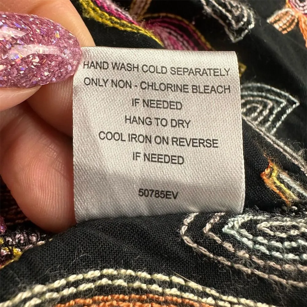 Braeve Women's M/L Black Floral Embroidered Open Front Kimono Cardigan Size M - Image 7