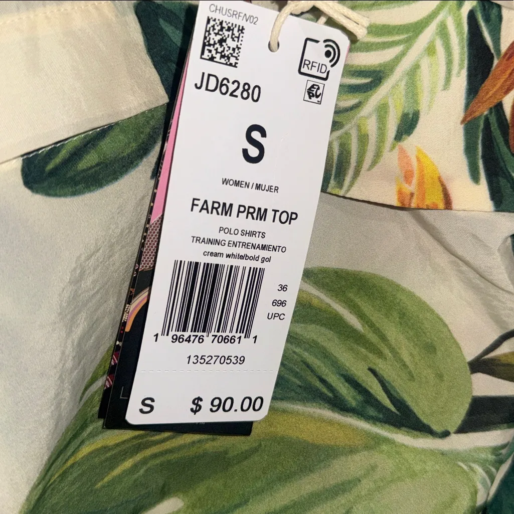 NWT Farm Rio X adidas tropical breeze cream Green shirt Small Lightweight - Image 8